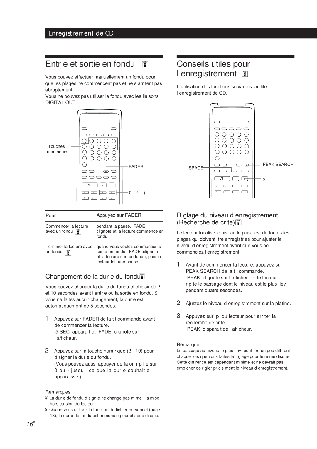 Sony CDP-X5000 manual Entrée et sortie en fondu, Changement de la durée du fondu, Pour Appuyez sur Fader 