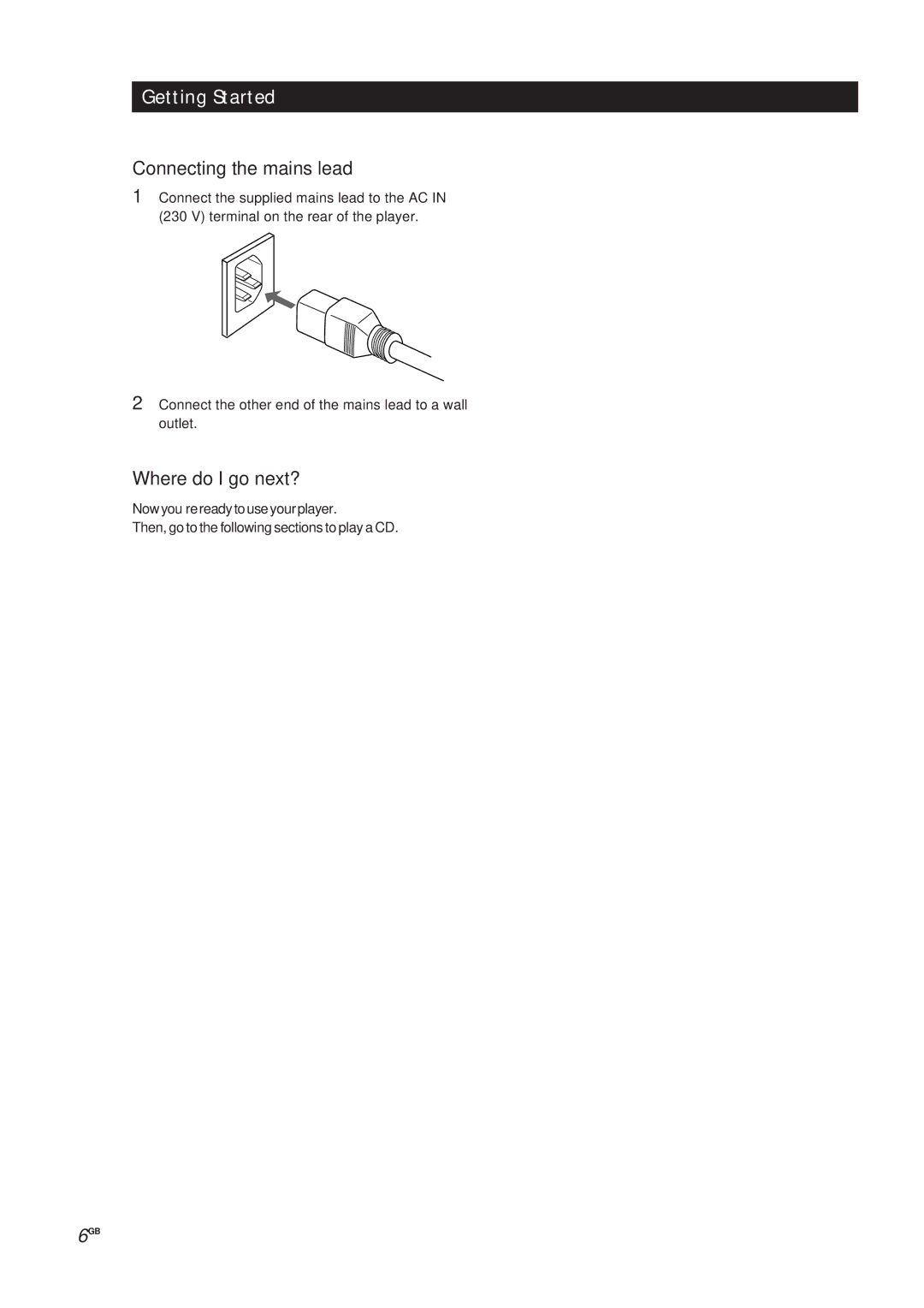 Sony CDP-X5000 manual Connecting the mains lead 