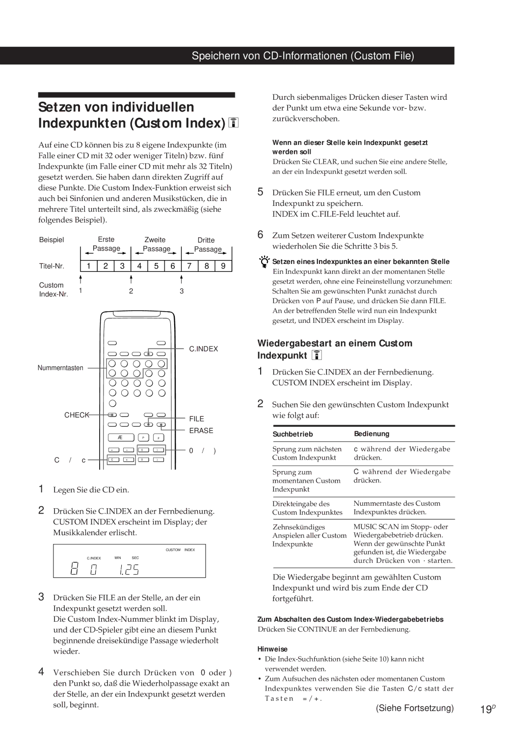 Sony CDP-X5000 manual Wiedergabestart an einem Custom Indexpunkt, Wenn an dieser Stelle kein Indexpunkt gesetzt werden soll 