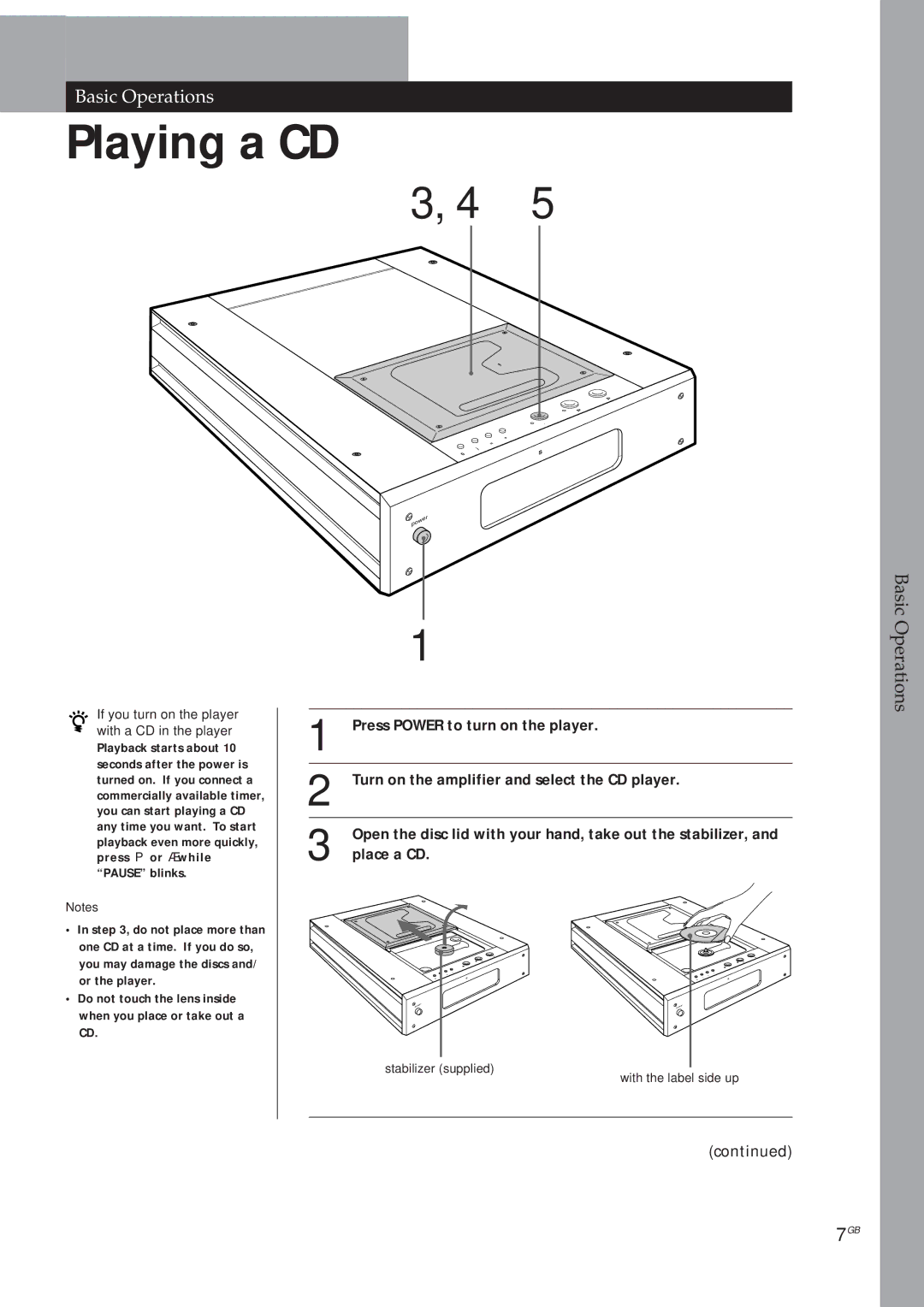 Sony CDP-X5000 manual Basic Operations, If you turn on the player with a CD in the player 