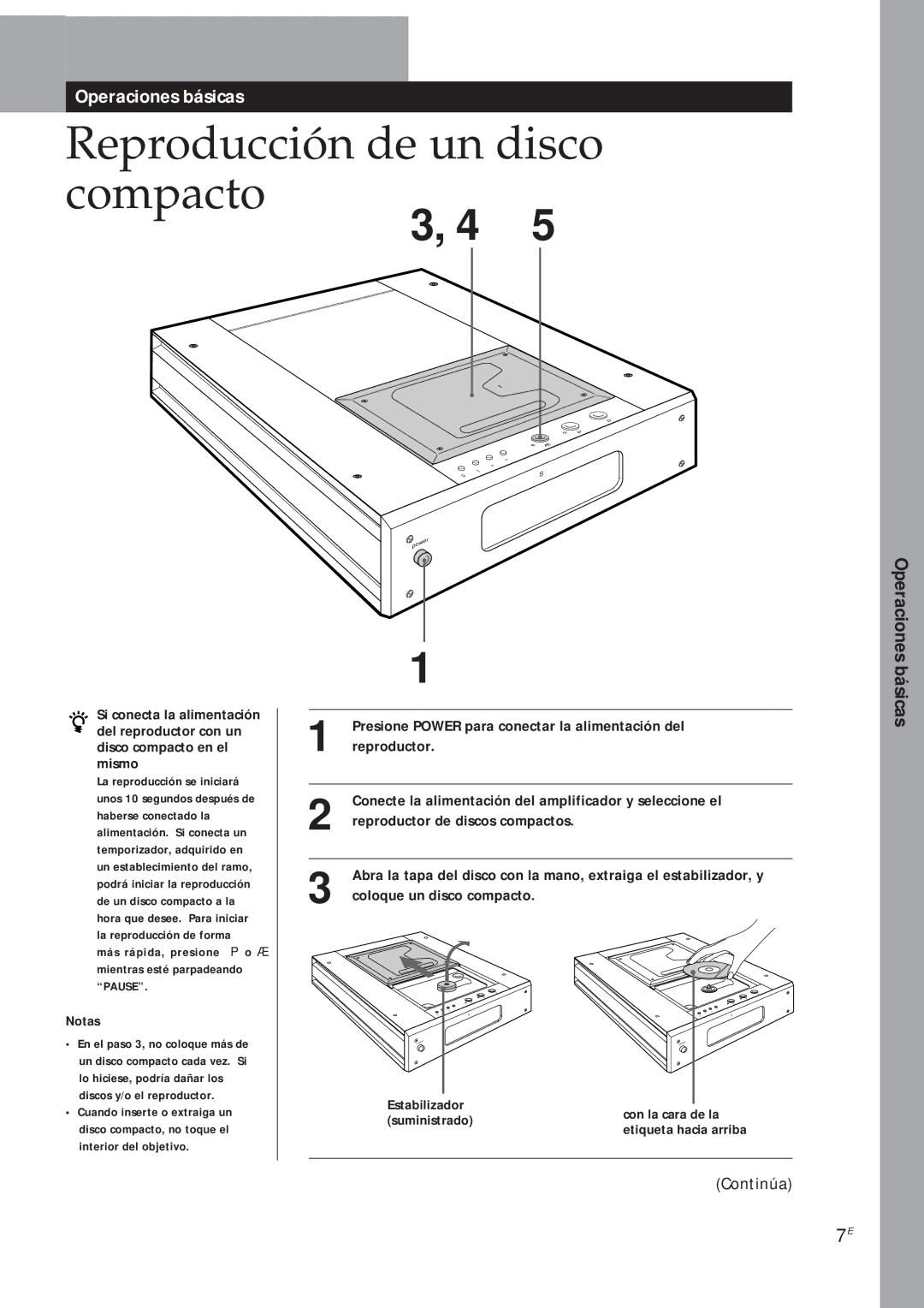 Sony CDP-X5000 manual Operaciones básicas, Notas 