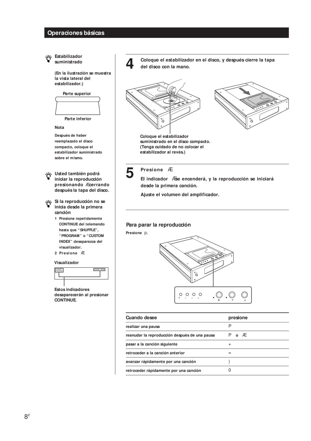 Sony CDP-X5000 manual Cuando desee Presione, Visualizador 