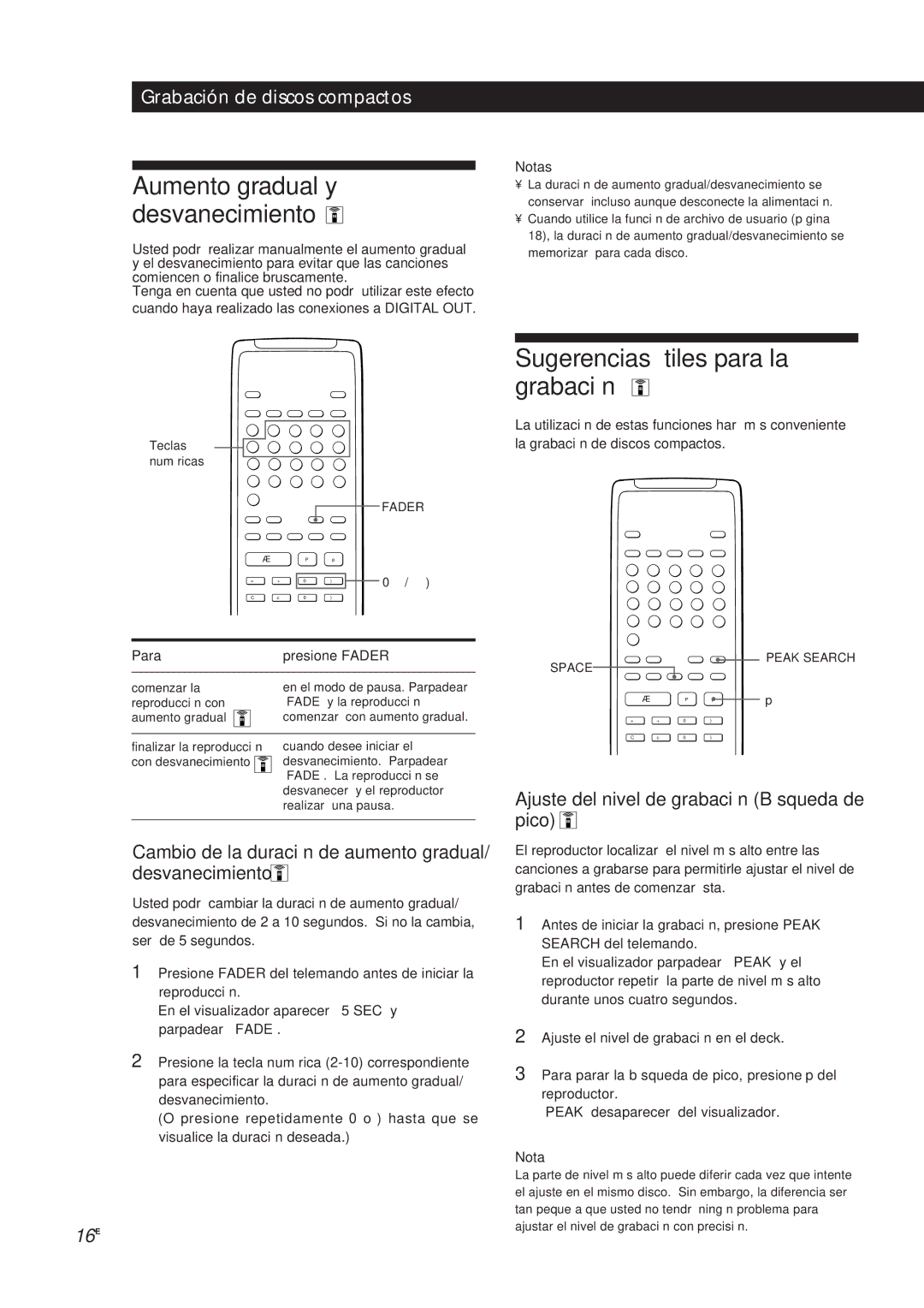 Sony CDP-X5000 manual Sugerencias útiles para la grabación, Cambio de la duración de aumento gradual/ desvanecimiento 