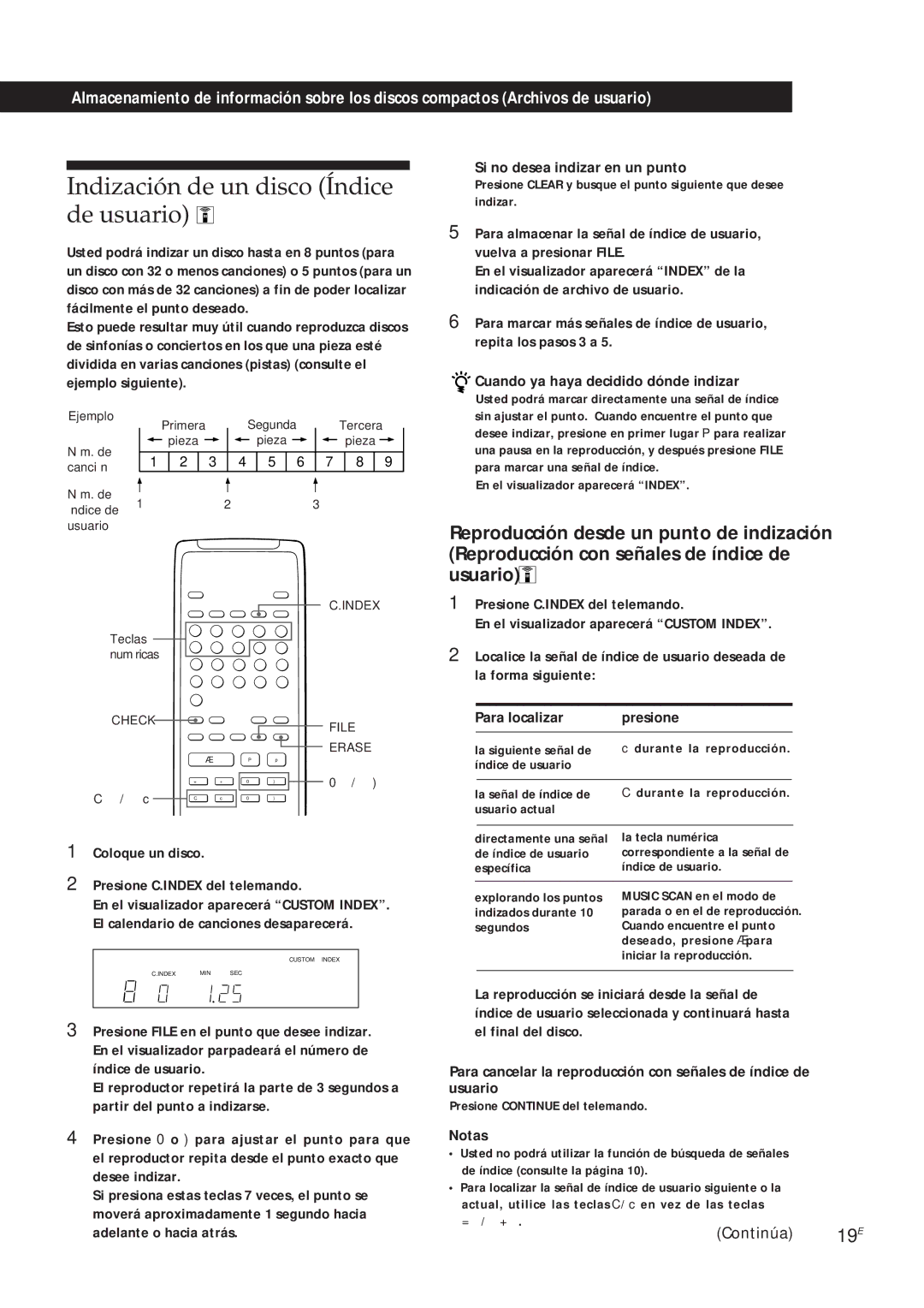 Sony CDP-X5000 manual Indización de un disco Índice de usuario, Si no desea indizar en un punto 