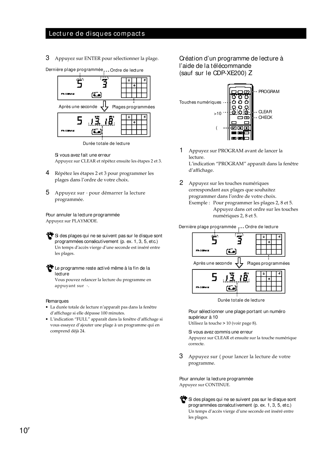 Sony CDP-XE500, CDP-XE300 manual Sauf sur le CDP-XE200 Z 