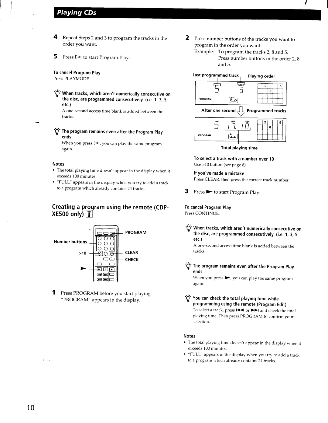 Sony CDP-XE500, CDP-XE400 manual 