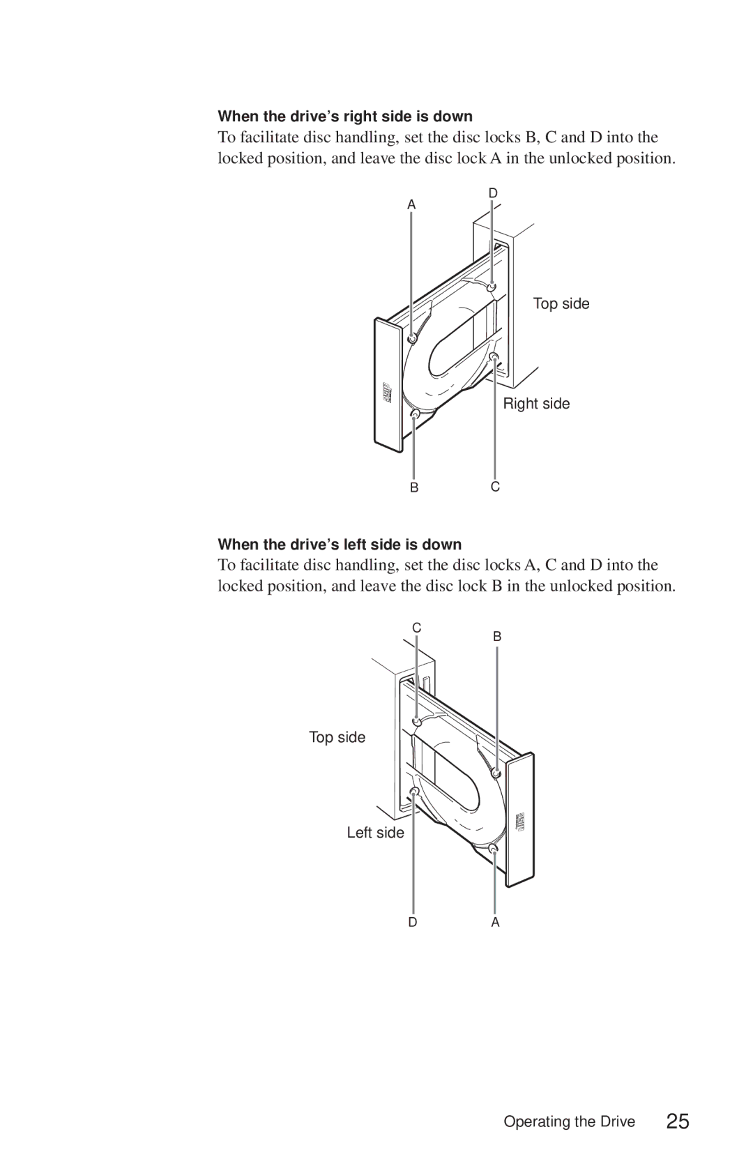 Sony CDU625 manual When the drive’s right side is down 