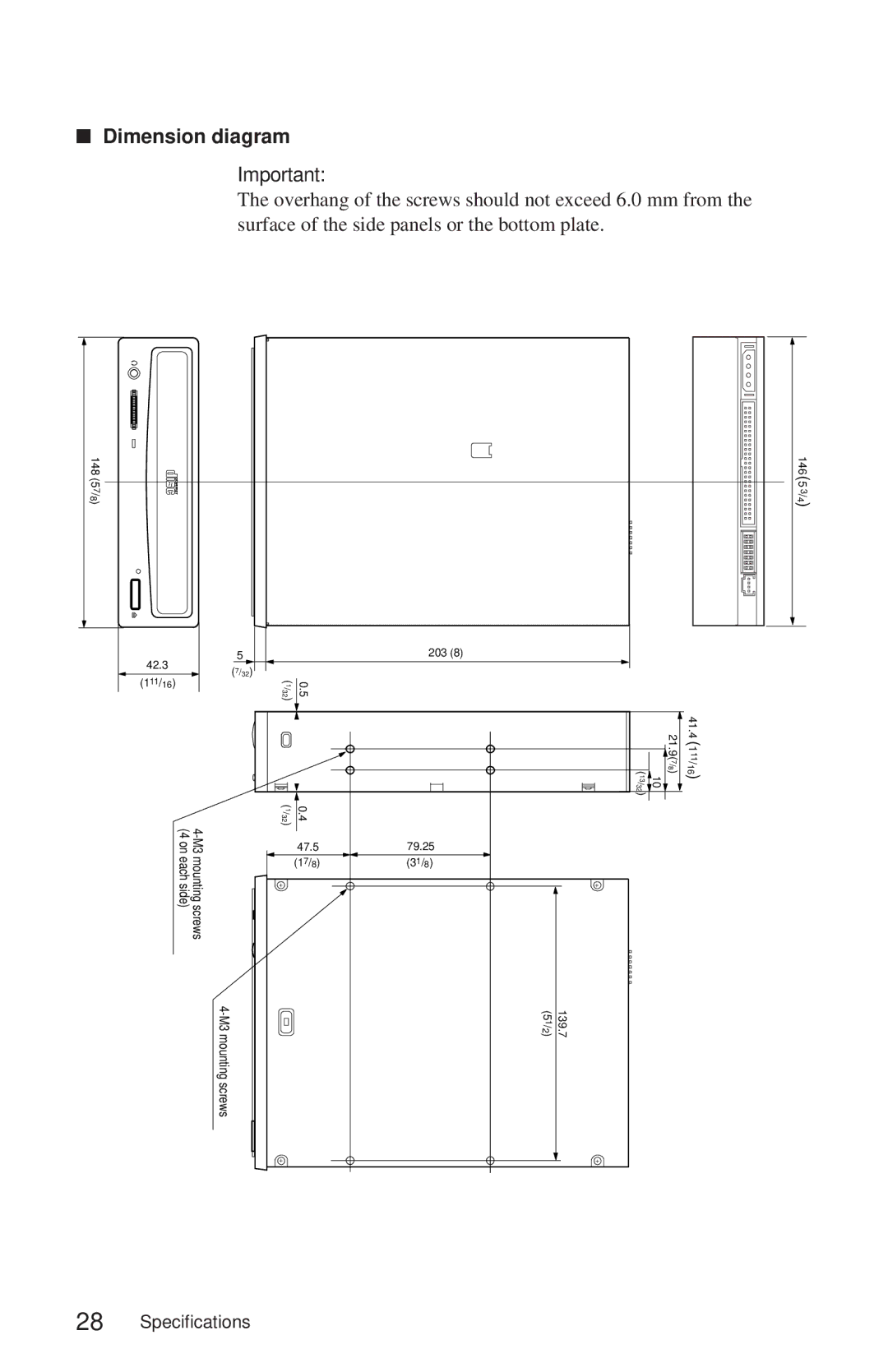 Sony CDU625 manual Dimension diagram 