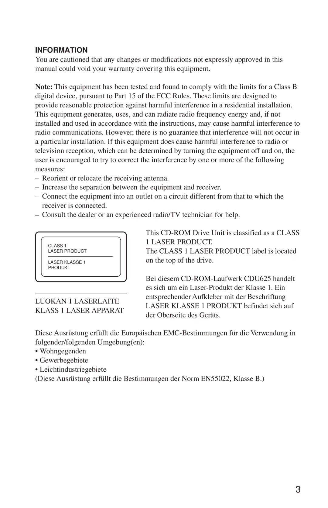 Sony CDU625 manual Information 