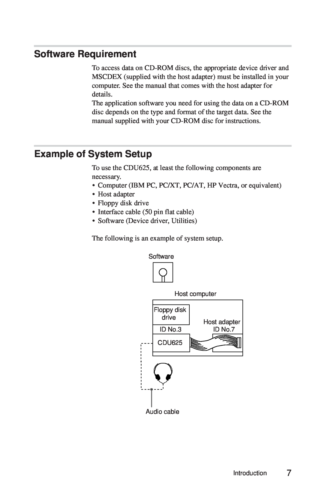 Sony CDU625 manual Software Requirement, Example of System Setup 