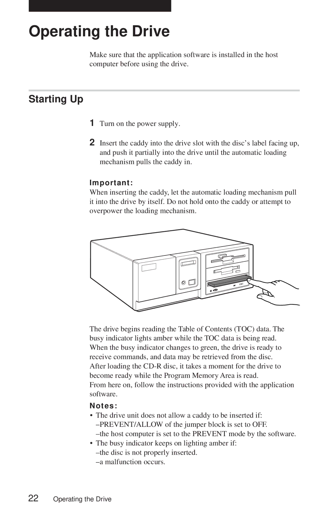 Sony CDU948S manual Operating the Drive, Starting Up 