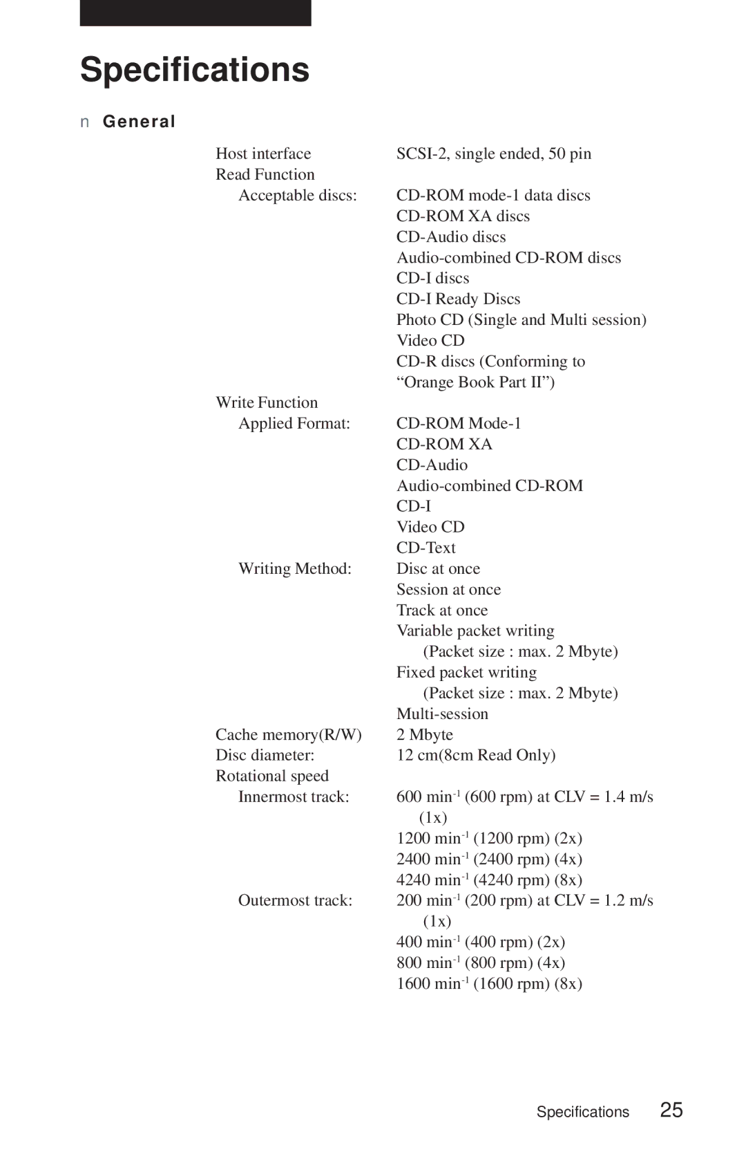 Sony CDU948S manual Specifications, N e r a l 