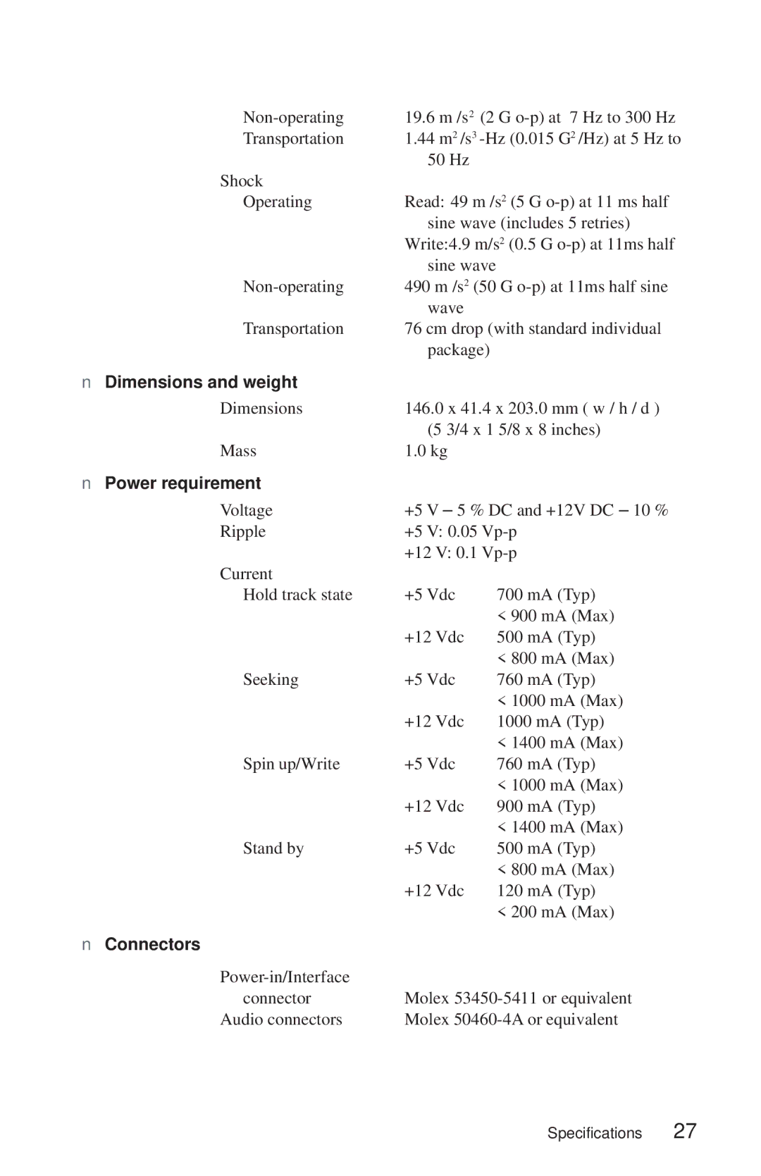 Sony CDU948S manual Dimensions and weight, Power requirement, Connectors 