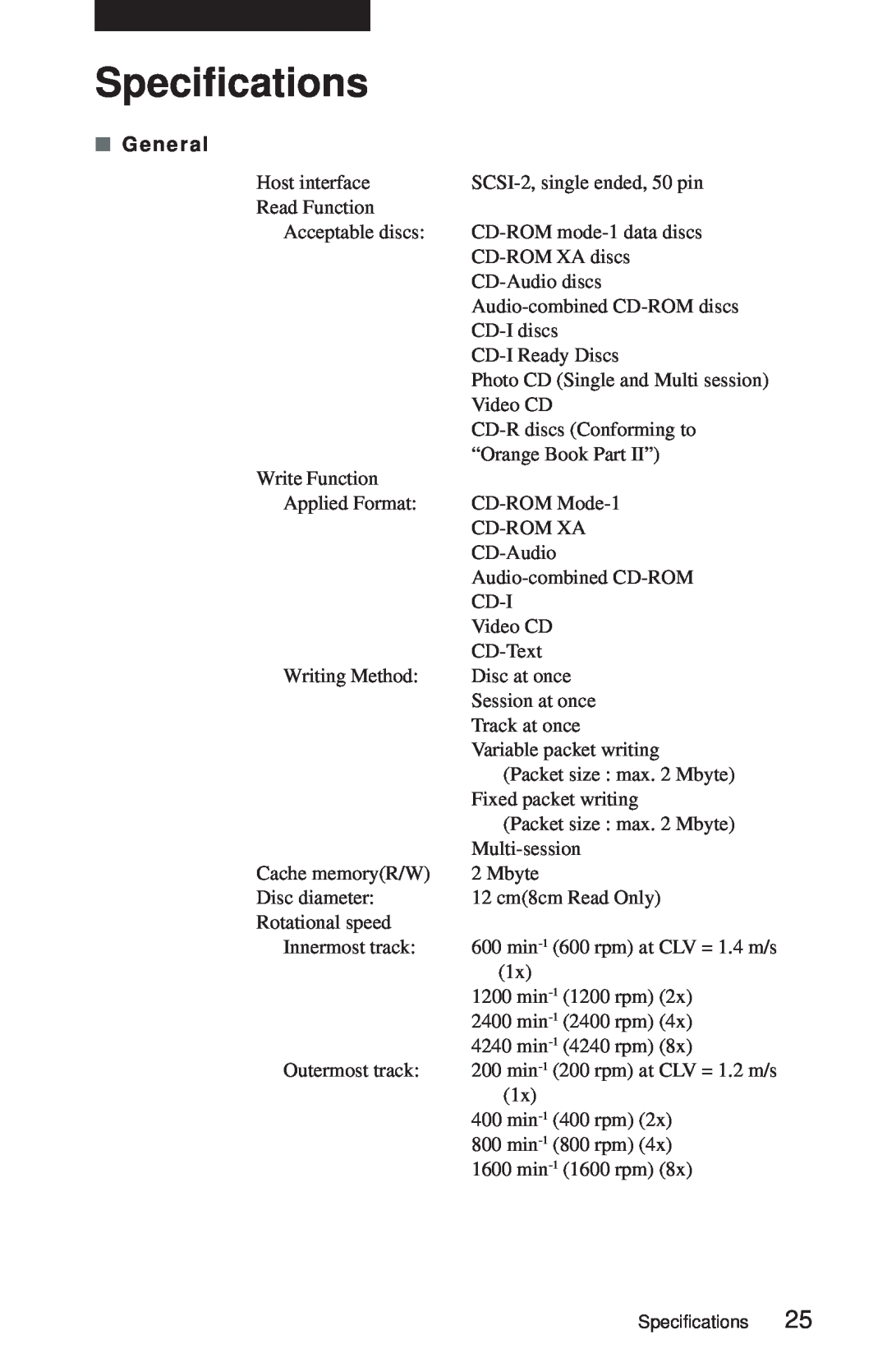 Sony CDU948S manual Specifications, G e n e r a l 