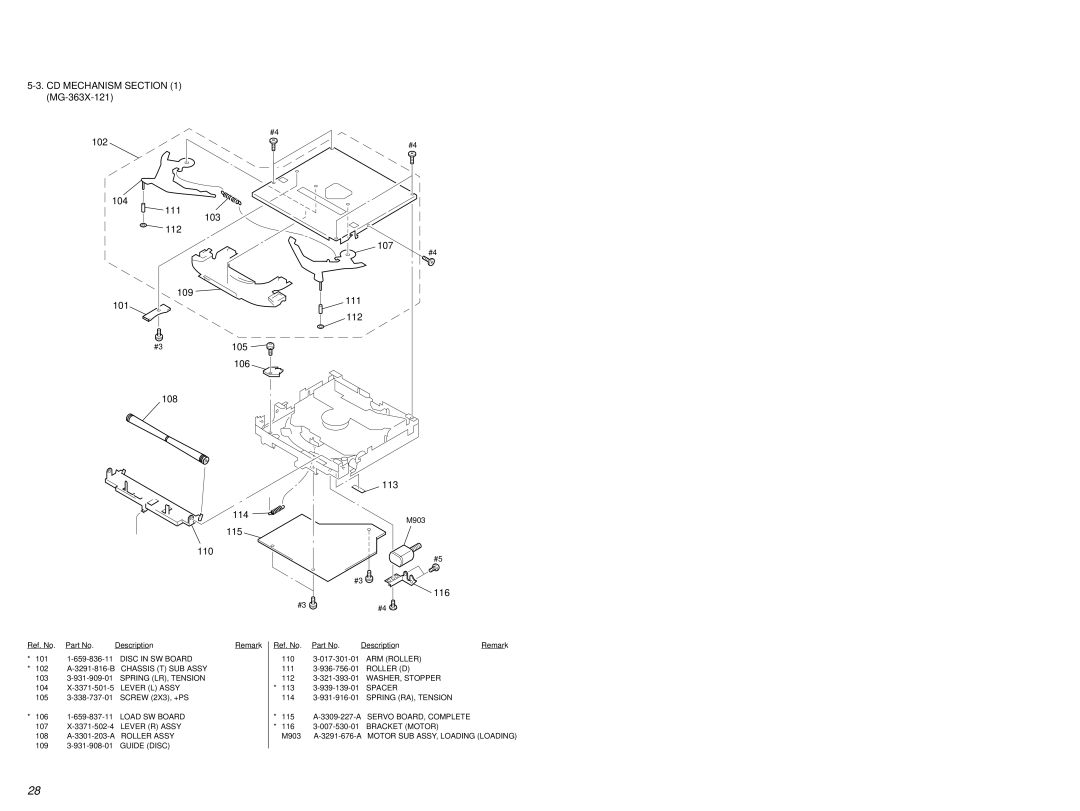 Sony CDX-1000RF service manual 102, M903 A-3291-676-A Motor SUB ASSY, Loading Loading 