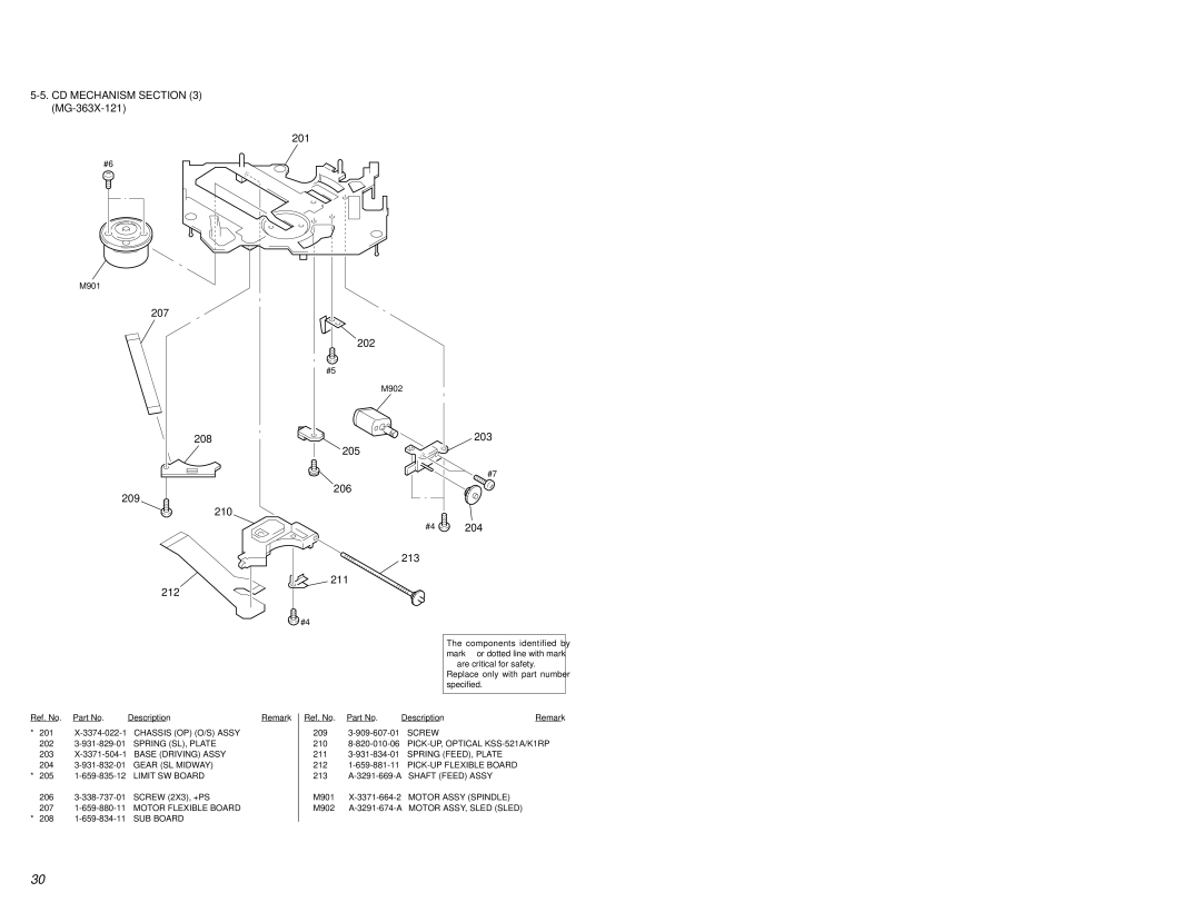 Sony CDX-1000RF service manual 208 205 206 209 210 213 211 212 203 204, Screw 