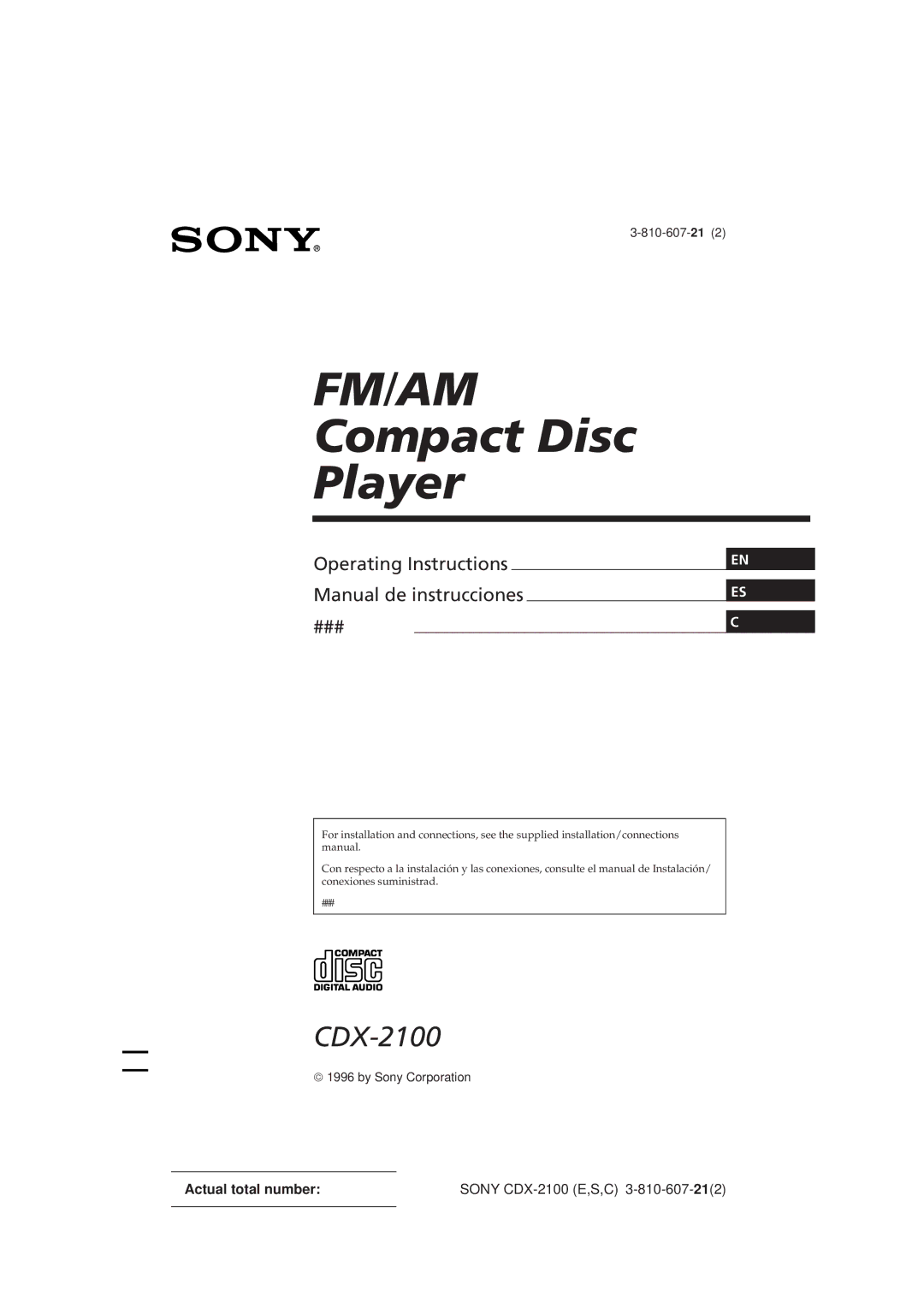 Sony CDX-2100 manual Fm/Am 