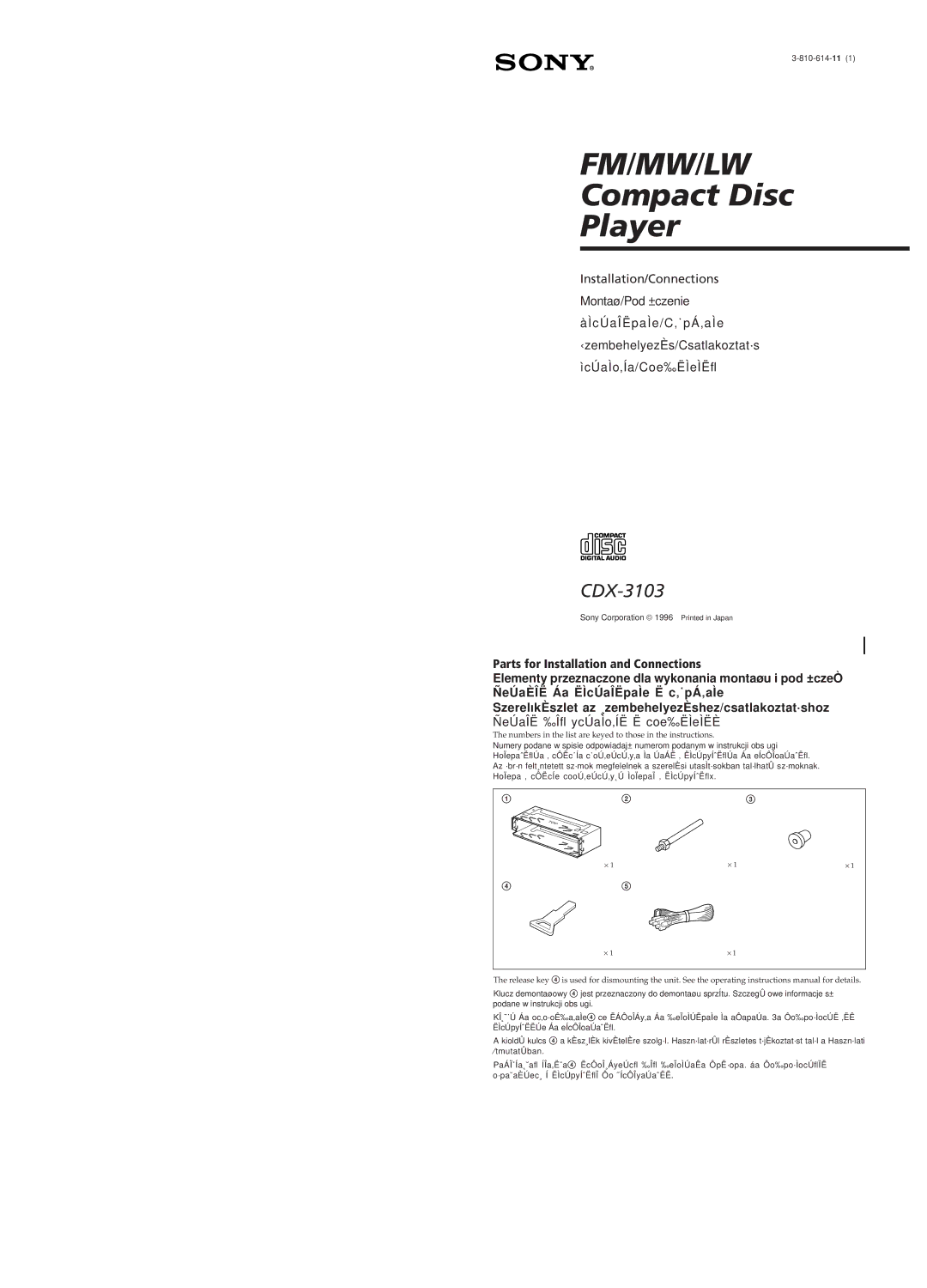 Sony CDX-3103 operating instructions Fm/Mw/Lw 