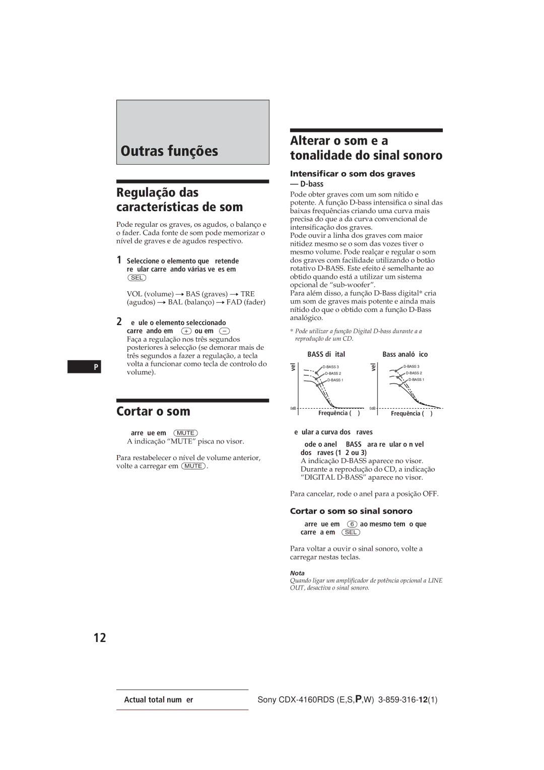 Sony CDX-4160RDS manual Outras funções, Cortar o som, Regulação das características de som 