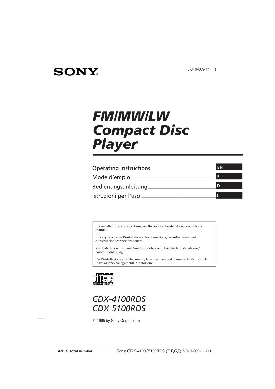 Sony CDX-4100RDS, CDX-5100RDS manual Fm/Mw/Lw 