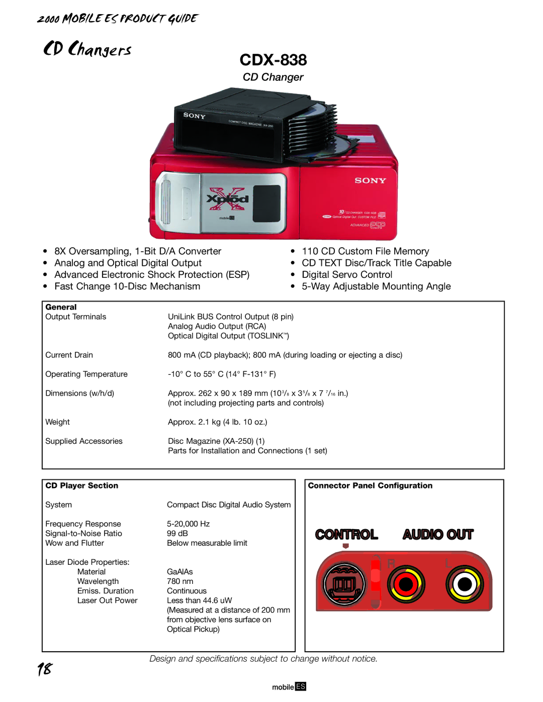 Sony CDX-838 specifications CD Changers 