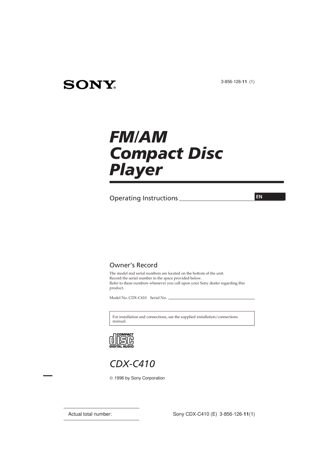 Sony CDX-C410 manual Fm/Am 