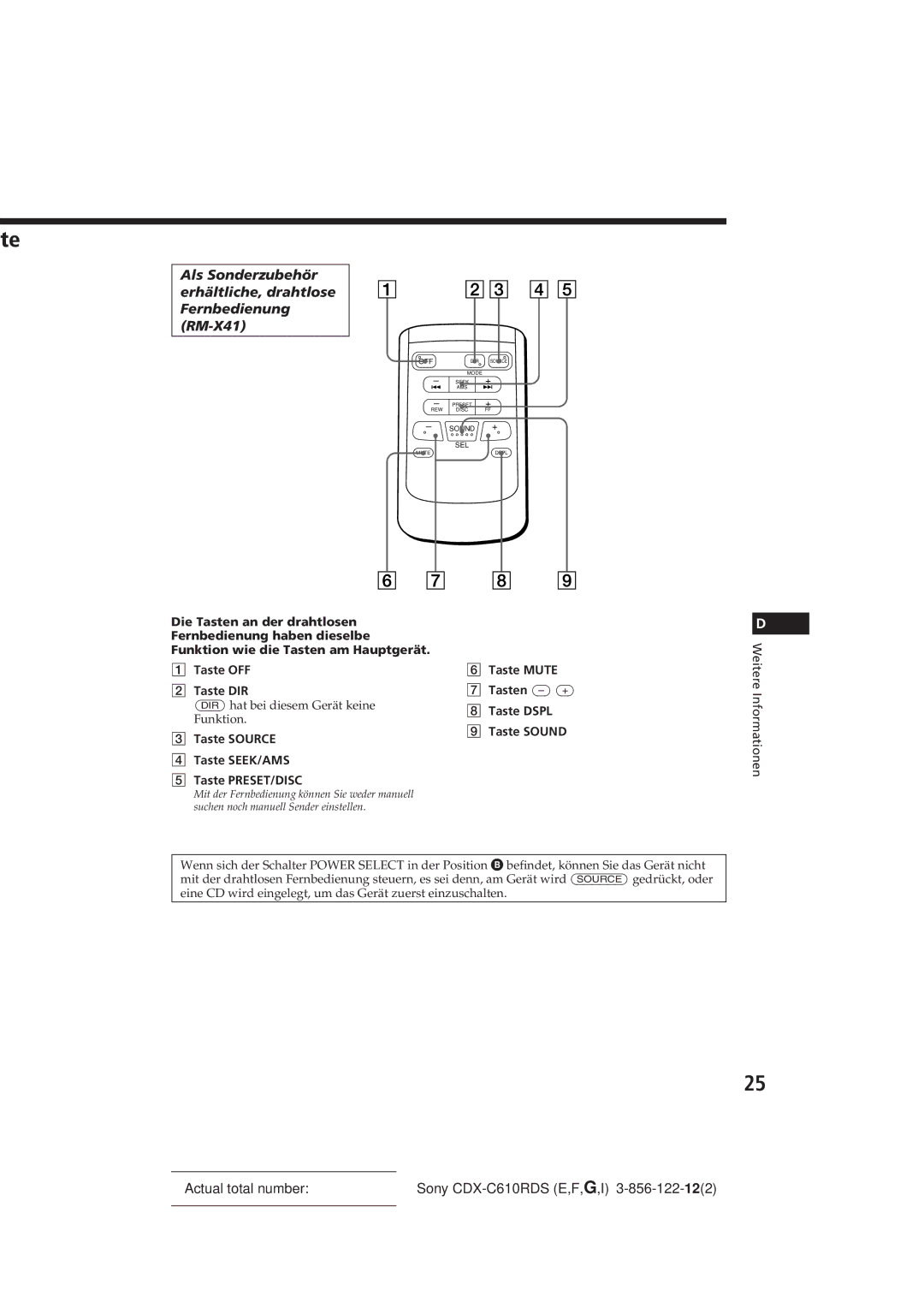 Sony CDX-C610RDS manual DIR hat bei diesem Gerät keine Funktion 