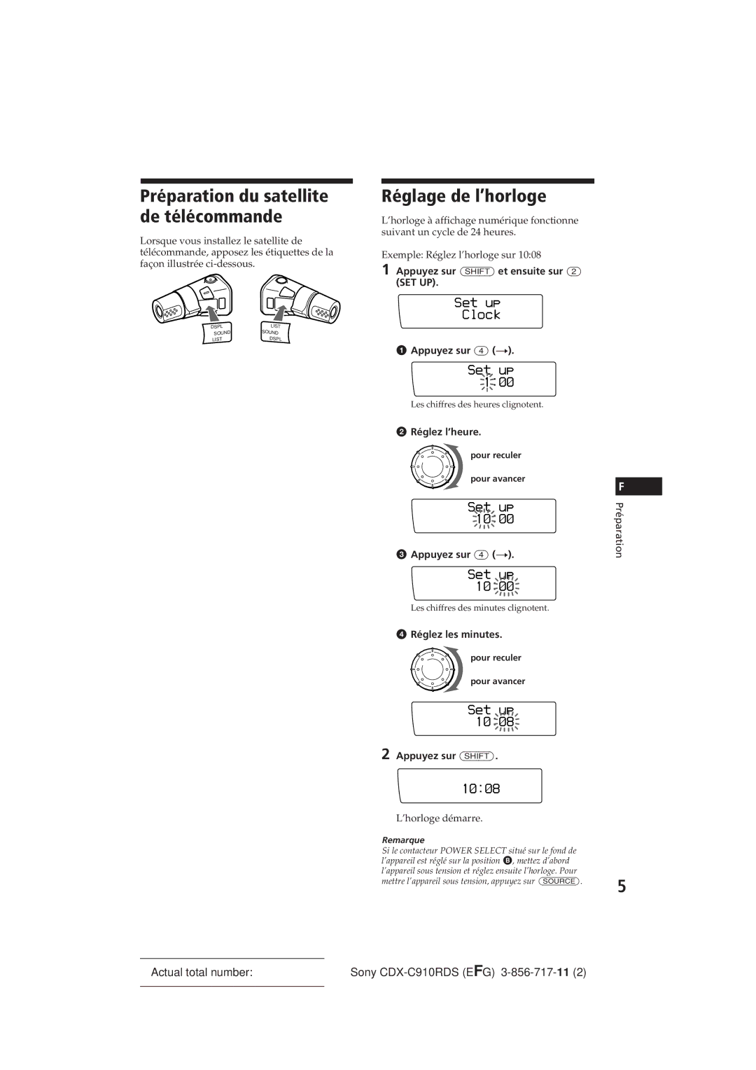 Sony CDX-C910RDS operating instructions Réglage de l’horloge 