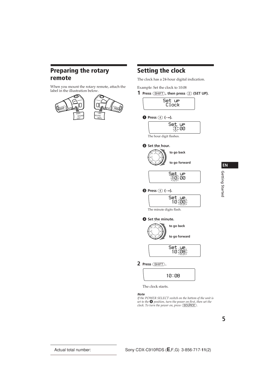 Sony CDX-C910RDS operating instructions Preparing the rotary remote, Setting the clock, 1ââ8 