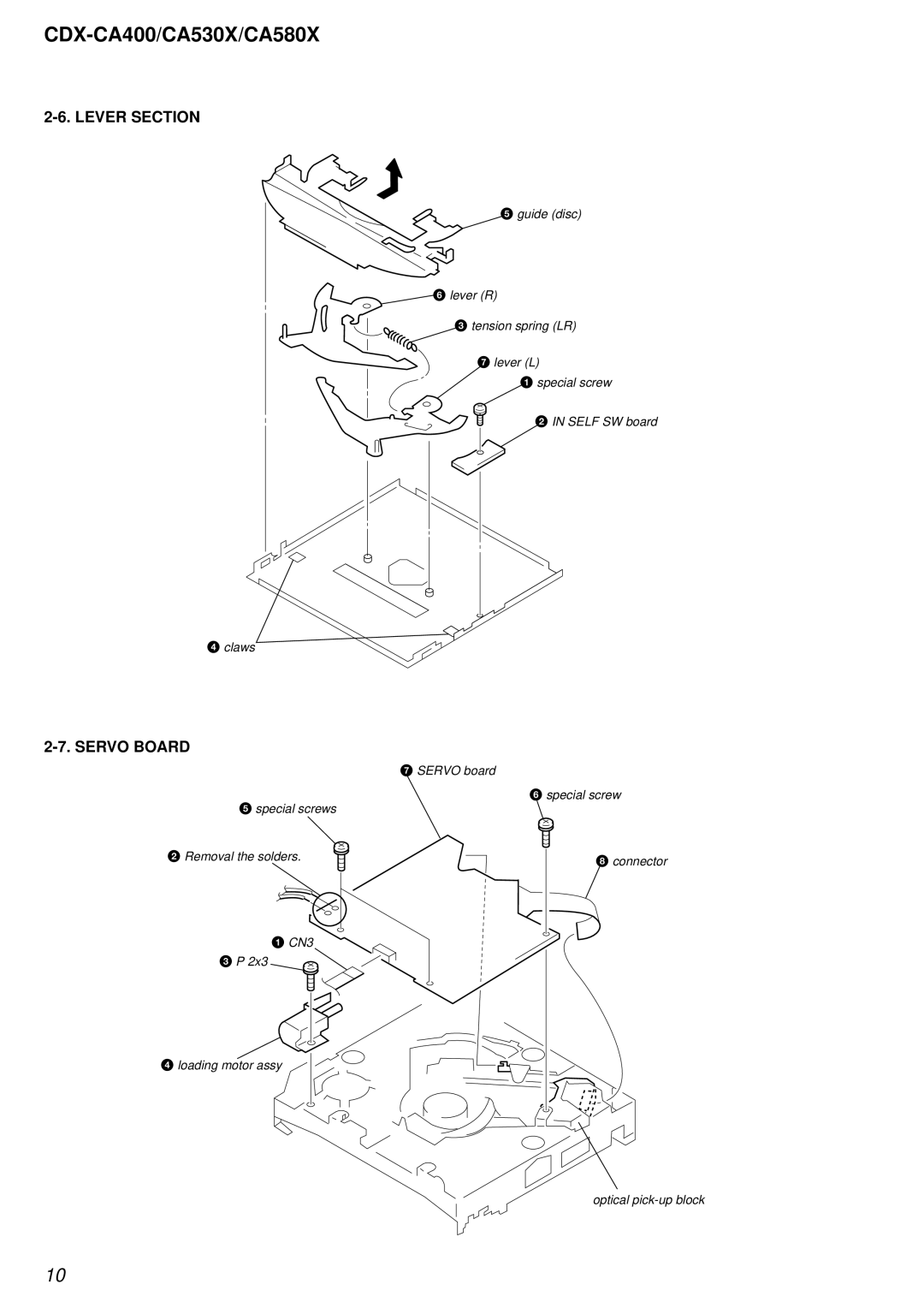 Sony CDX-CA530X, CDX-CA400, CDX-CA580X service manual Lever Section, Servo Board 