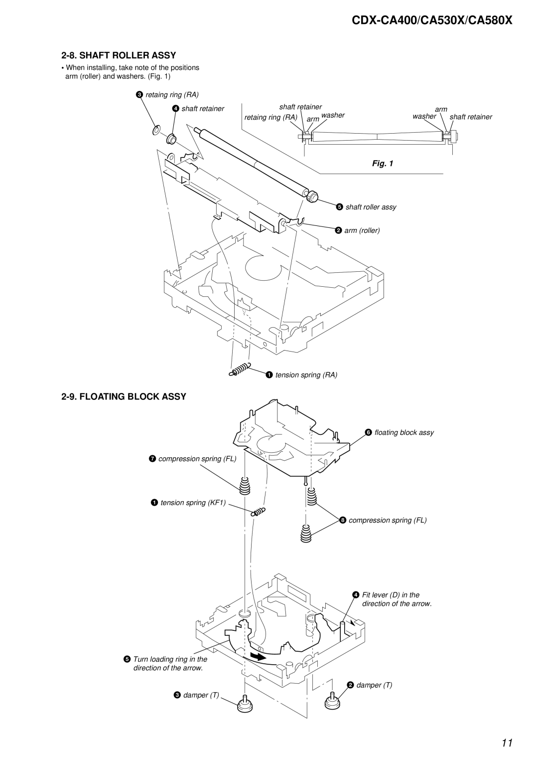 Sony CDX-CA580X, CDX-CA400, CDX-CA530X service manual Shaft Roller Assy, Floating Block Assy 