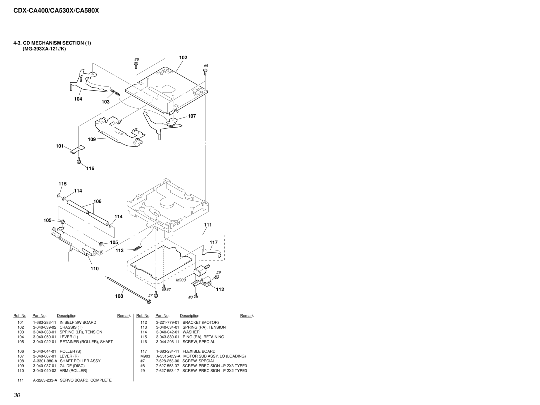 Sony CDX-CA400, CDX-CA530X, CDX-CA580X service manual SCREW, Special, 111 A-3283-233-A Servo BOARD, Complete 