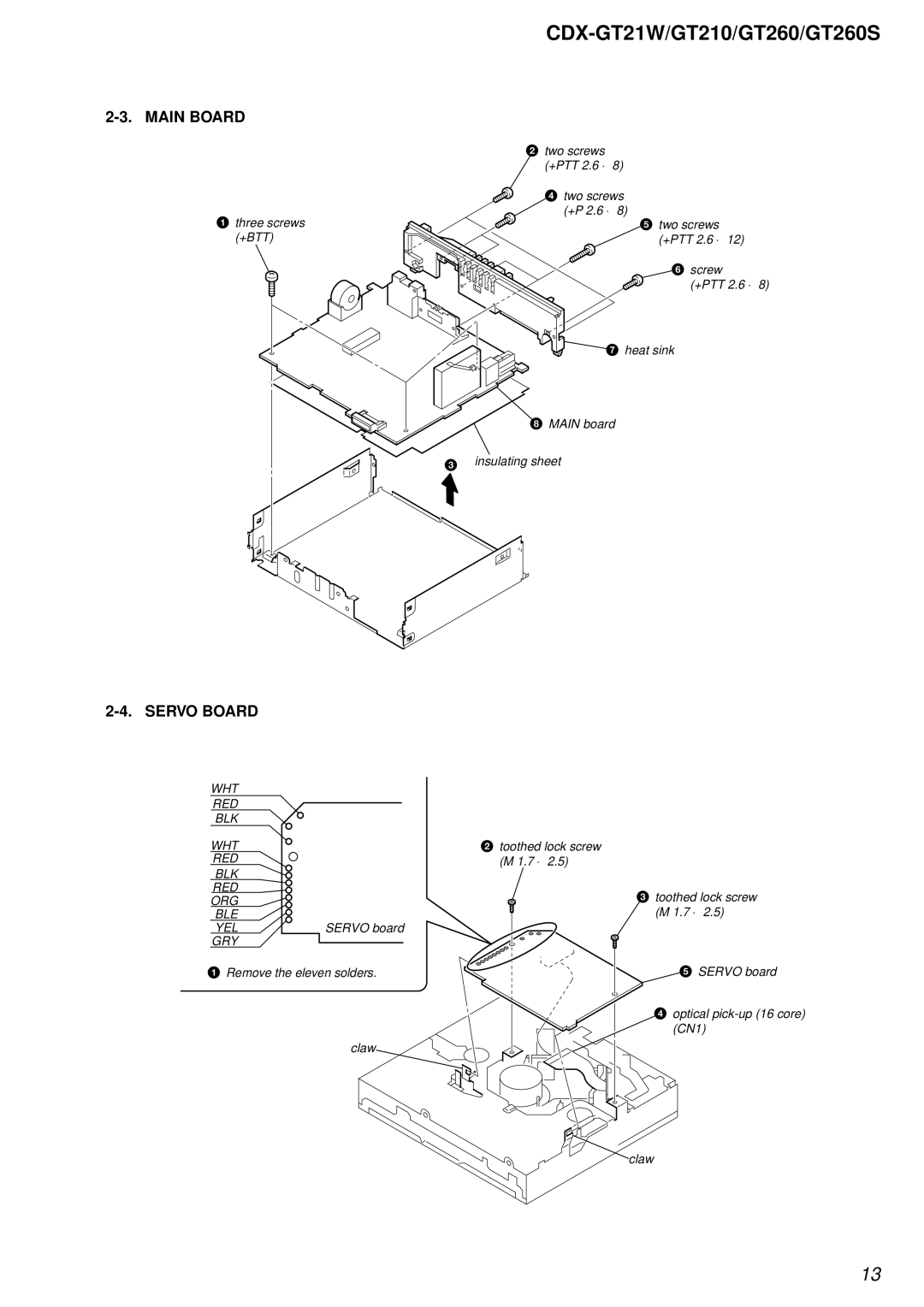 Sony CDX-GT210, CDX-GT21W, CDX-GT260S service manual Main Board, Servo Board 