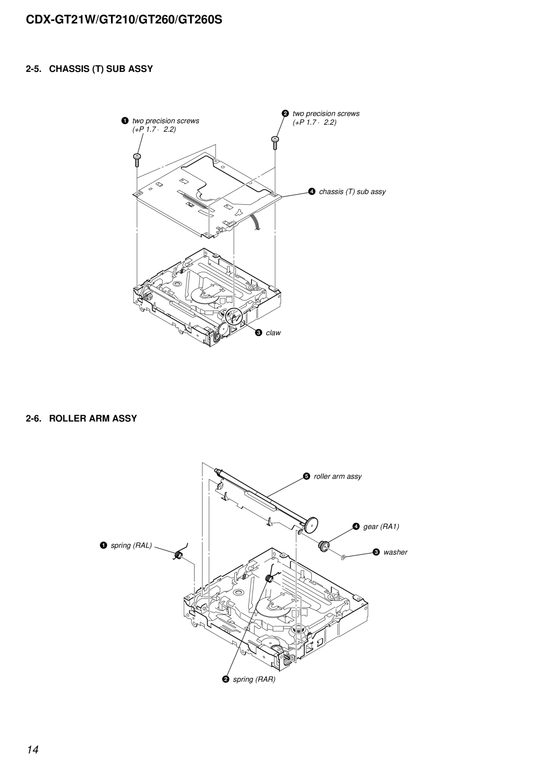 Sony CDX-GT21W, CDX-GT210, CDX-GT260S service manual Chassis T SUB Assy, Roller ARM Assy 