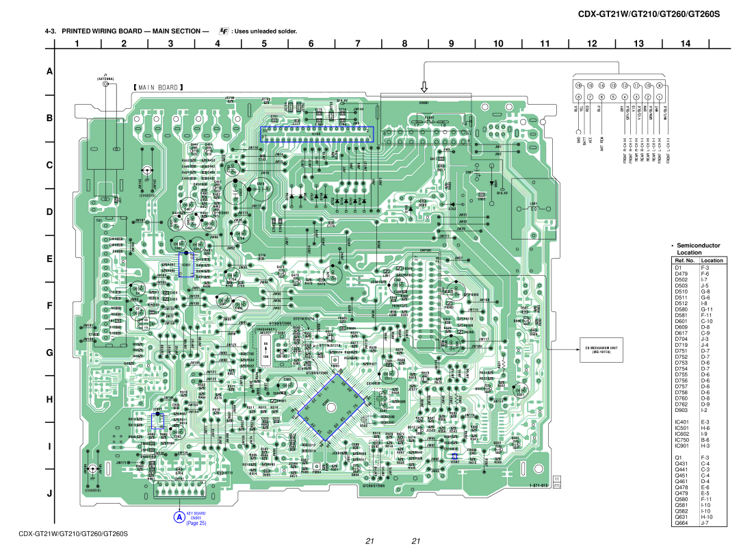 Sony CDX-GT210, CDX-GT21W, CDX-GT260 Printed Wiring Board Main Section, Uses unleaded solder, Semiconductor Location 