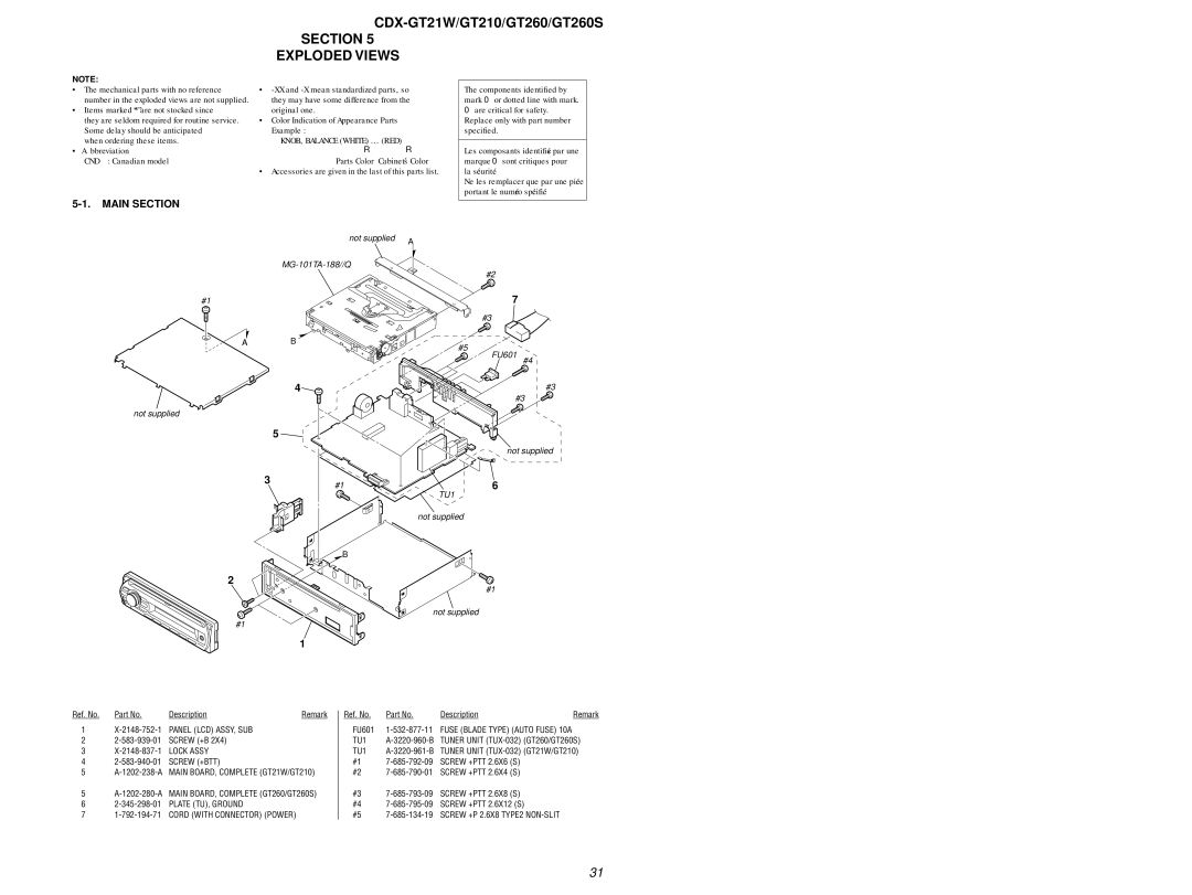 Sony CDX-GT260S, CDX-GT21W, CDX-GT210 service manual Section Exploded Views, Main Section 