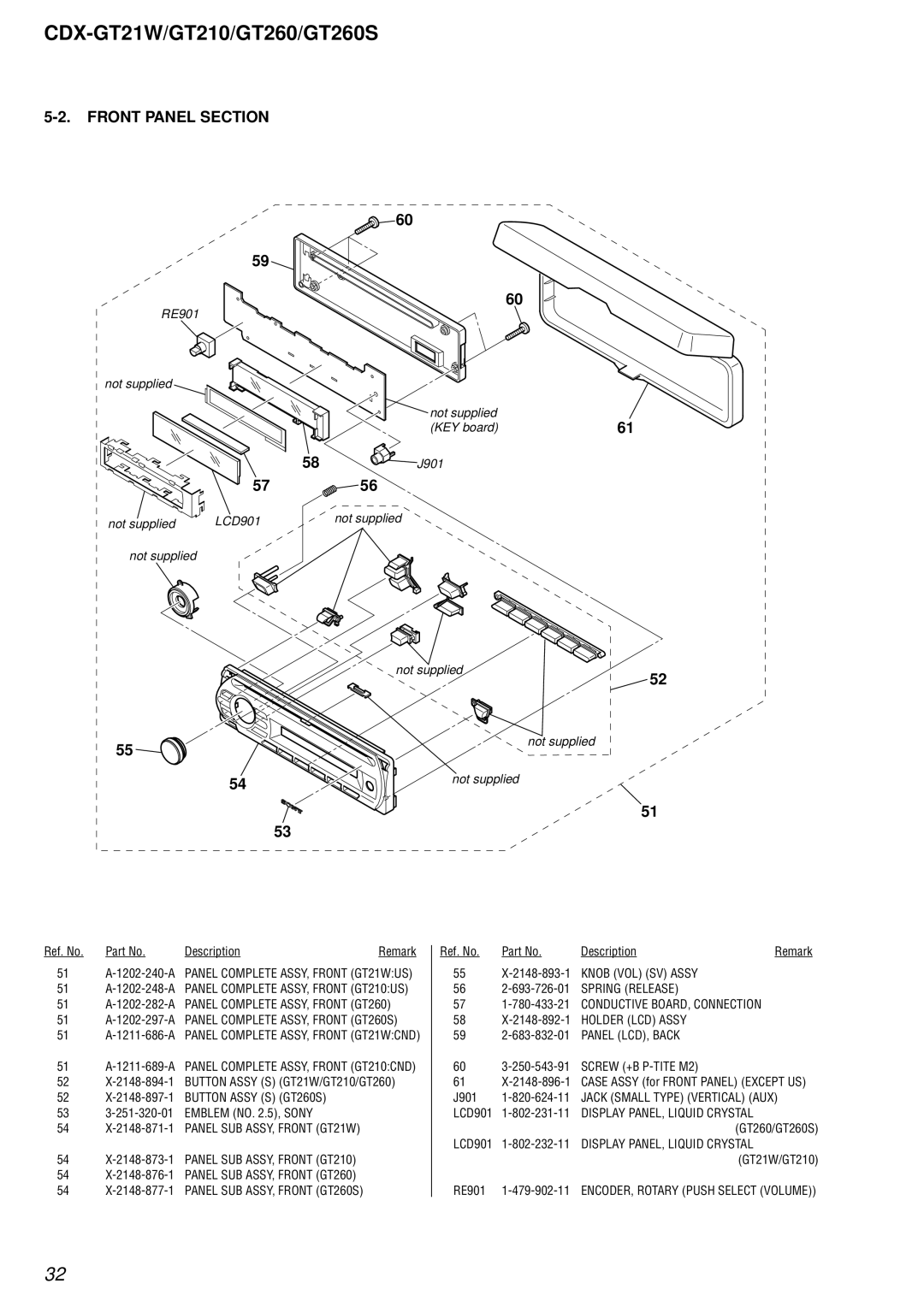 Sony CDX-GT21W, CDX-GT210, CDX-GT260S service manual Front Panel Section, 5756 