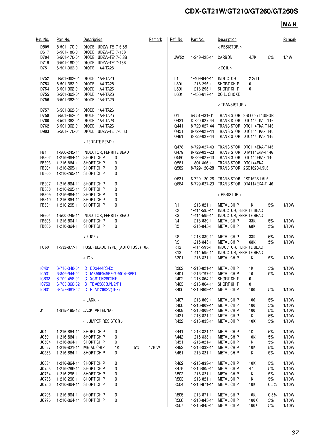 Sony CDX-GT210, CDX-GT21W, CDX-GT260S service manual Main 