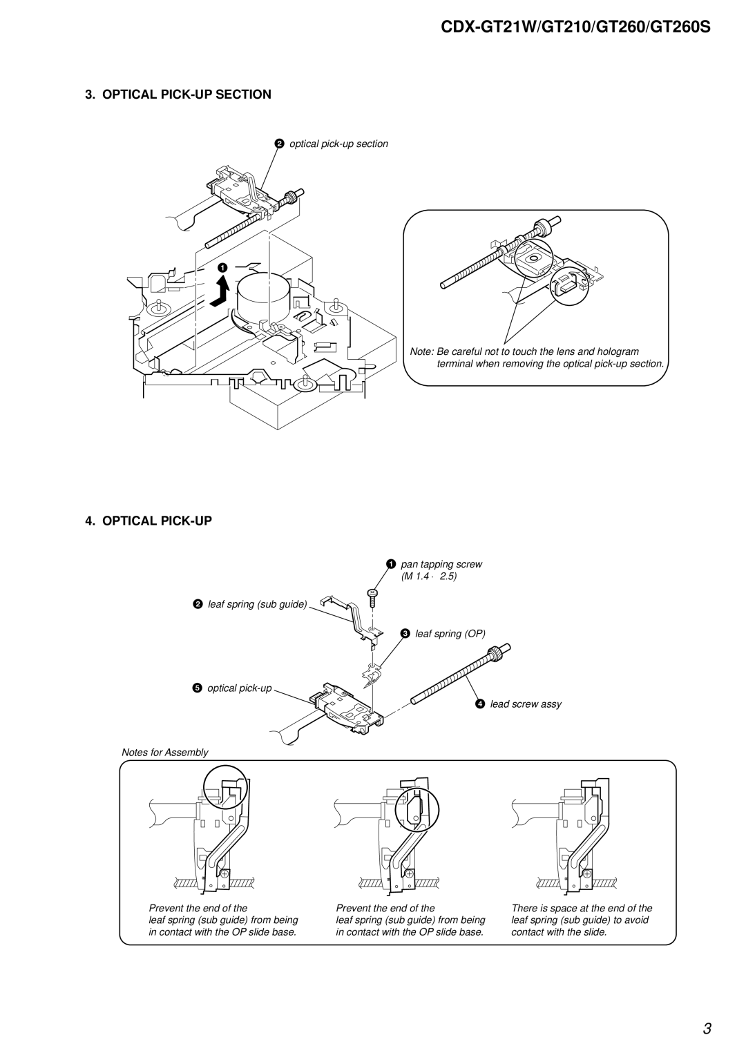 Sony CDX-GT260S, CDX-GT21W, CDX-GT210 service manual Optical PICK-UP Section 