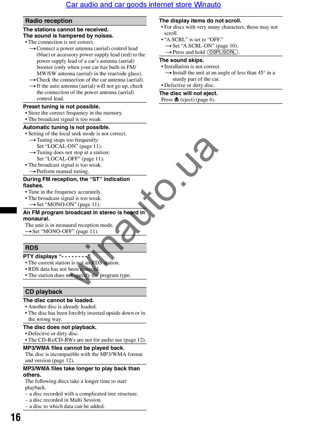 Sony CDX-GT290 user manual Radio reception, Sound is hampered by noises 