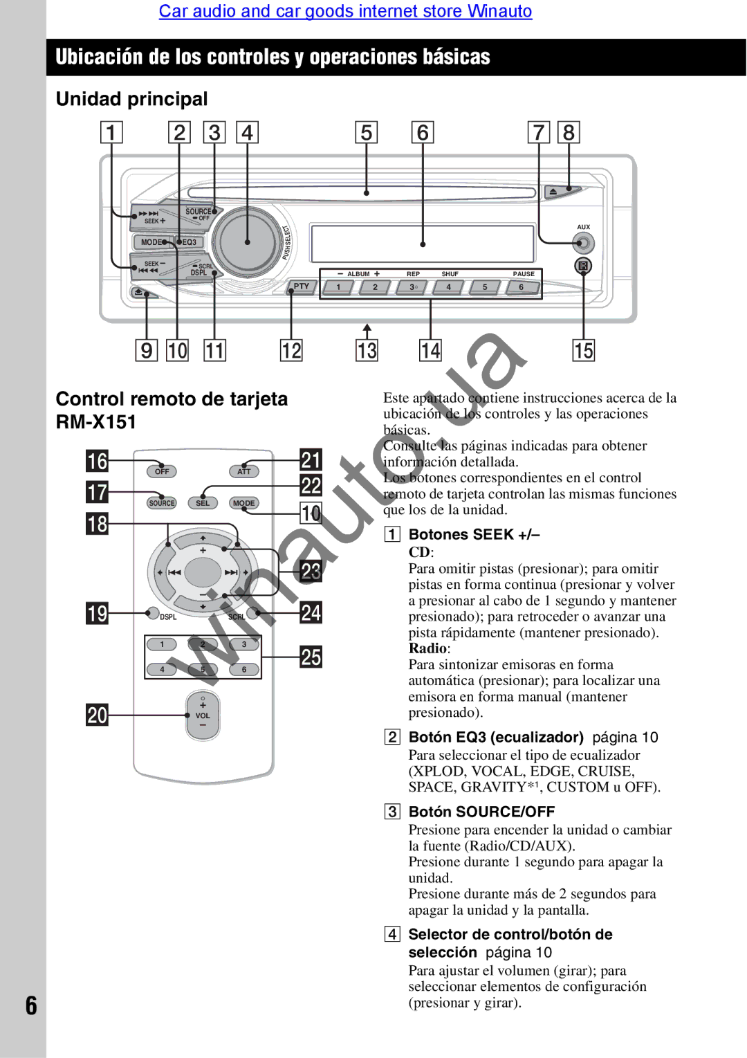 Sony CDX-GT290 user manual Ubicación de los controles y operaciones básicas 