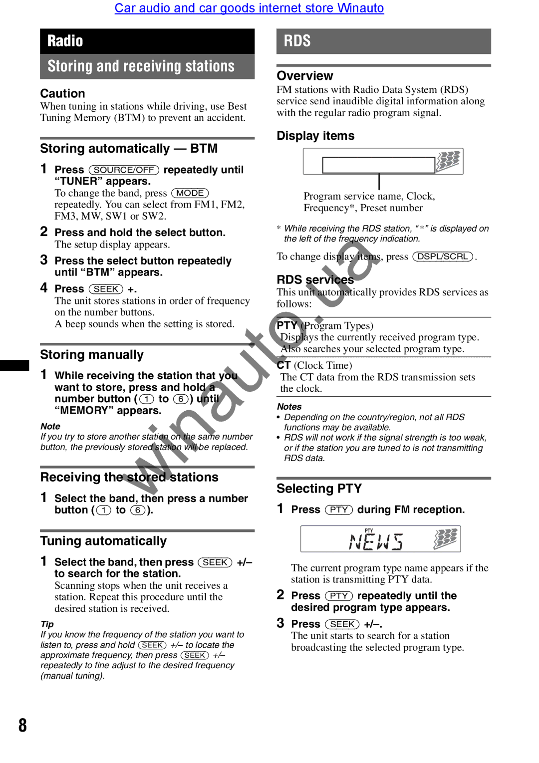 Sony CDX-GT290 user manual Radio Storing and receiving stations 