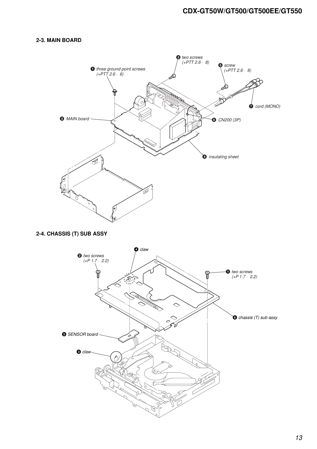 Sony CDX-GT50W, CDX-GT500EE, CDX-GT550 service manual Main Board, Chassis T SUB Assy 