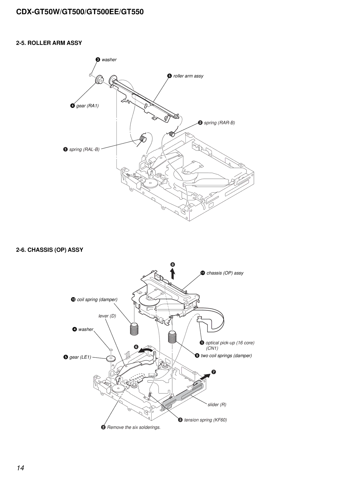 Sony CDX-GT500EE, CDX-GT50W, CDX-GT550 service manual Roller ARM Assy, Chassis OP Assy 