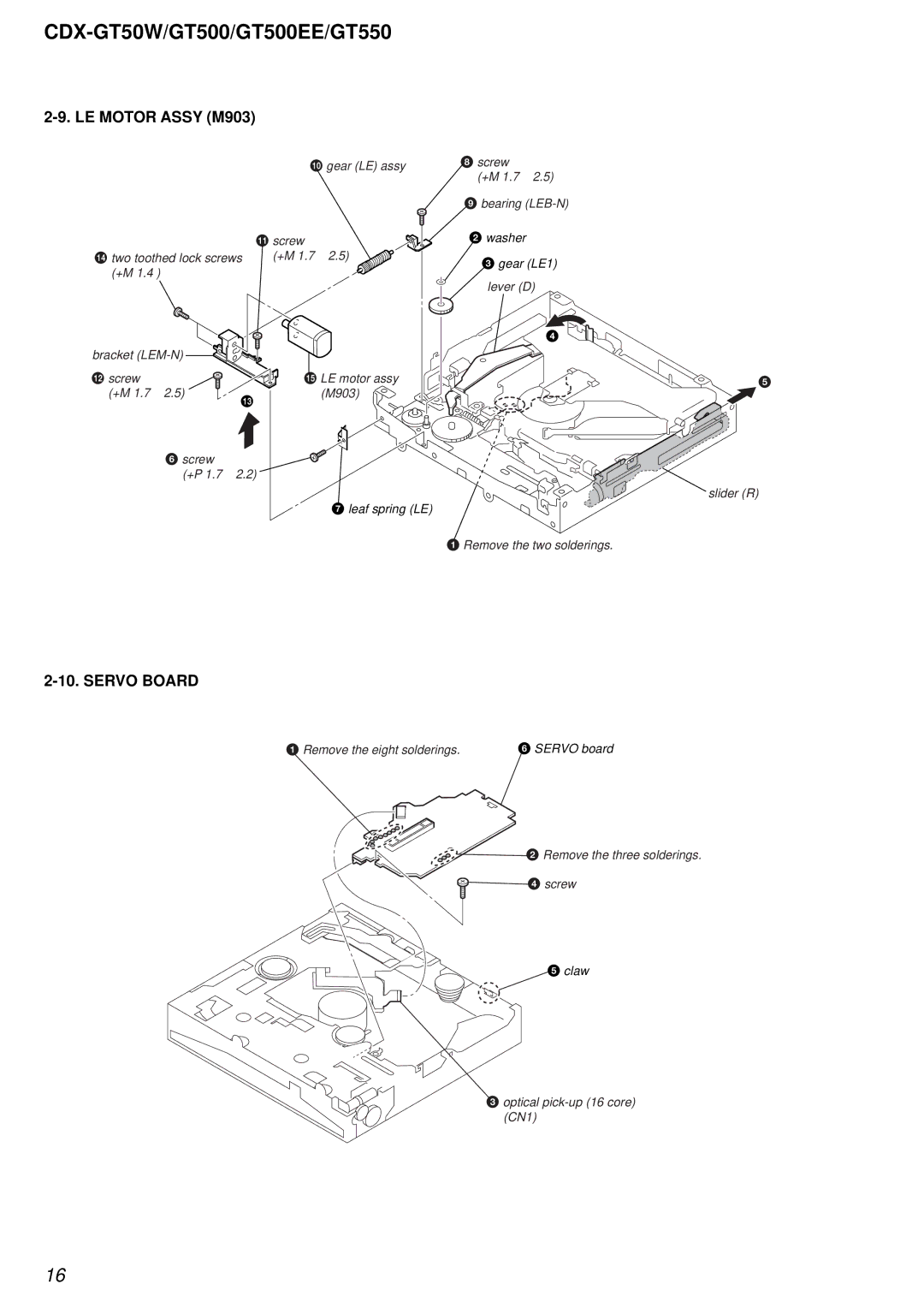 Sony CDX-GT50W, CDX-GT500EE, CDX-GT550 service manual LE Motor Assy M903, Servo Board 