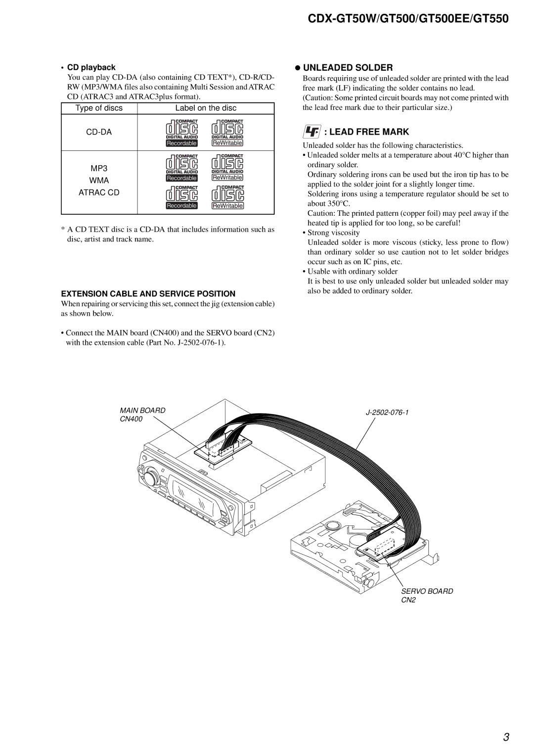 Sony CDX-GT550, CDX-GT50W, CDX-GT500EE service manual Unleaded Solder, Lead Free Mark 