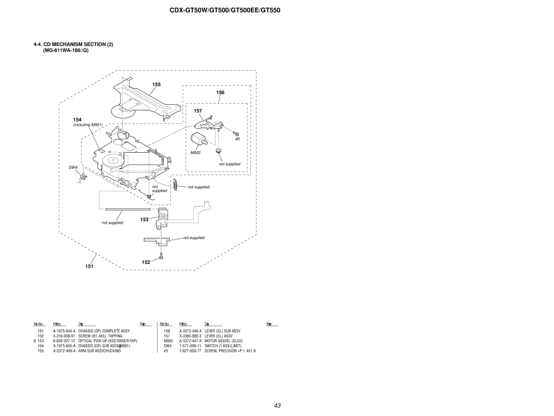 Sony CDX-GT550, CDX-GT50W, CDX-GT500EE service manual CD Mechanism MG-611WA-186//Q 155 156 157 154, 153, 152 151 