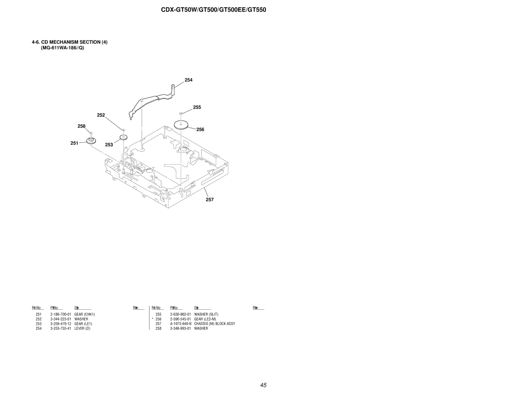 Sony CDX-GT50W, CDX-GT500EE, CDX-GT550 service manual CD Mechanism MG-611WA-186//Q 254 255 252 258 256 251253 257 