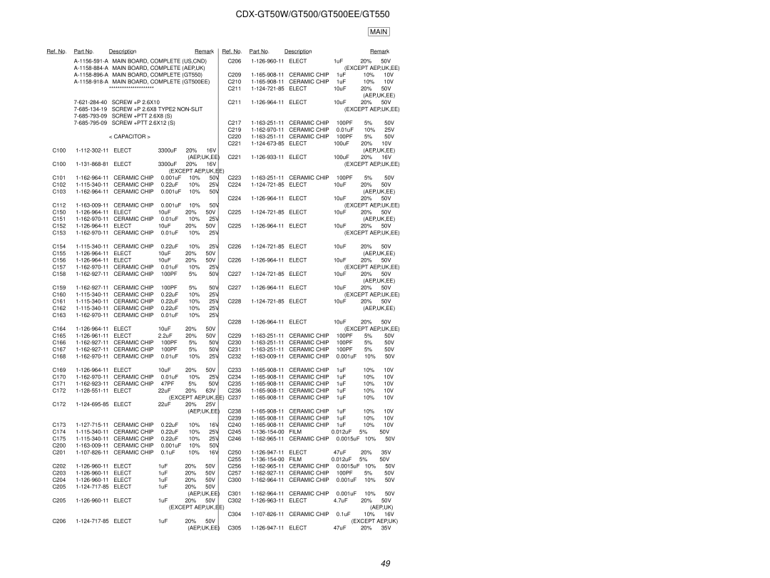 Sony CDX-GT50W, CDX-GT500EE, CDX-GT550 service manual Main, Elect 