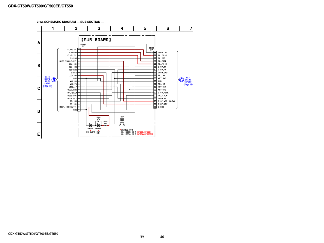 Sony CDX-GT500EE, CDX-GT550 Schematic Diagram - Sub Section, CDX-GT50W/GT500/GT500EE/GT550, FFC801 CN801, R803, S801 